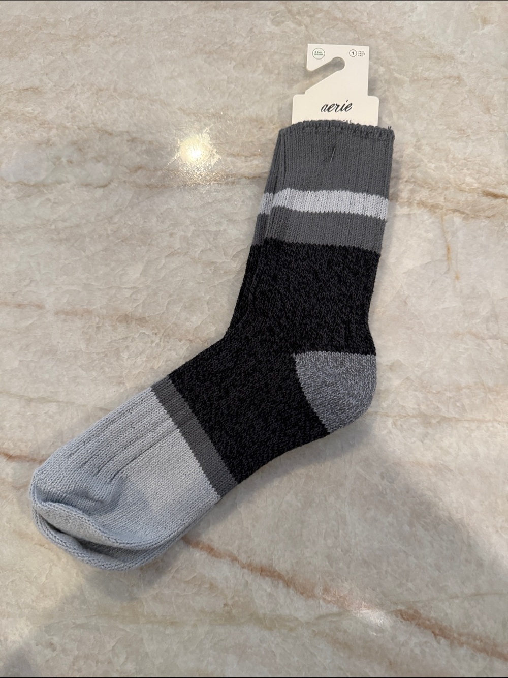 aerie  Black and Gray Striped Crew Socks NWT